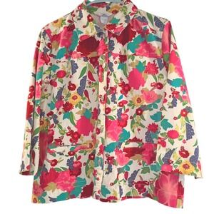 Vintage City Blues By Koret Flower Floral Pattern Jacket Women's Size Large EUC